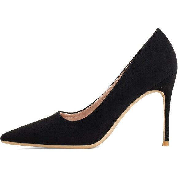 Women Black SuedePolyurethane Closed Pointed Toe Stiletto High Heel Shoes Pumps - Picture 7 of 8